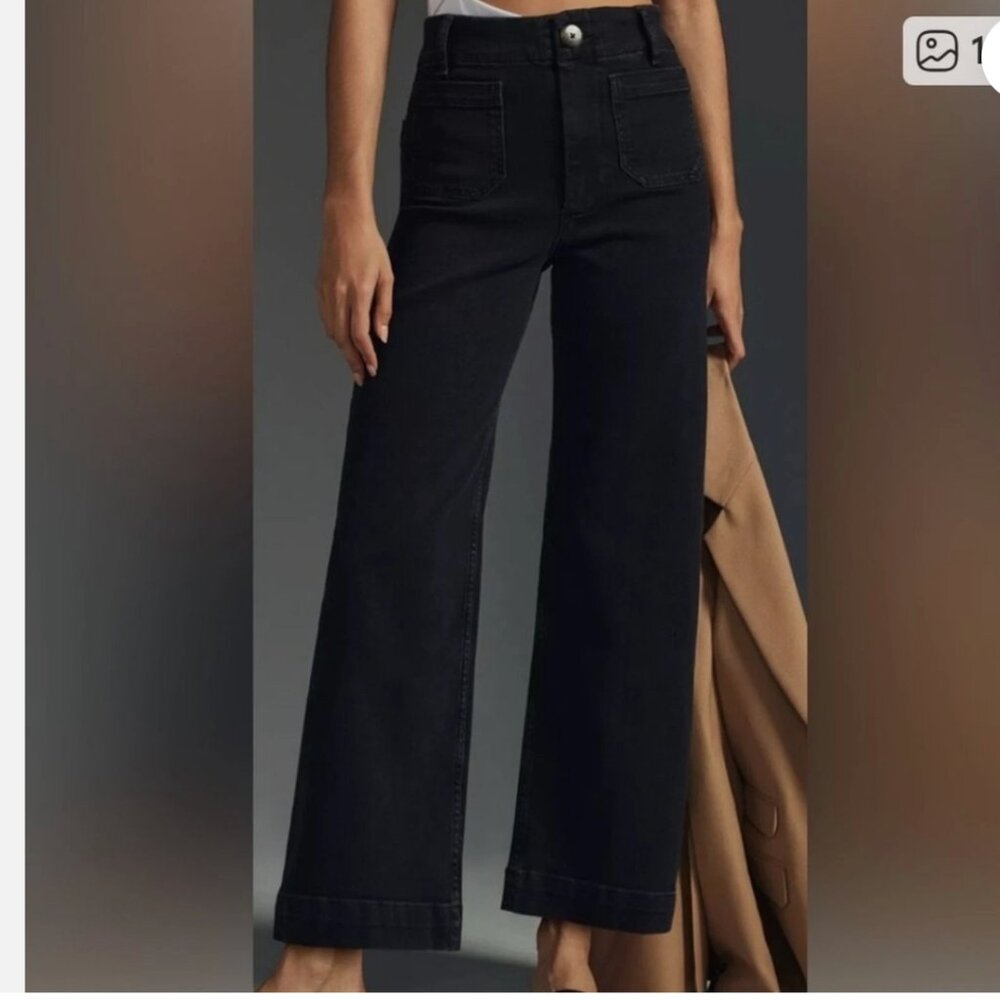 Pilcro By Anthro The Skipper Black Wide Leg Crop Pants Size 28
